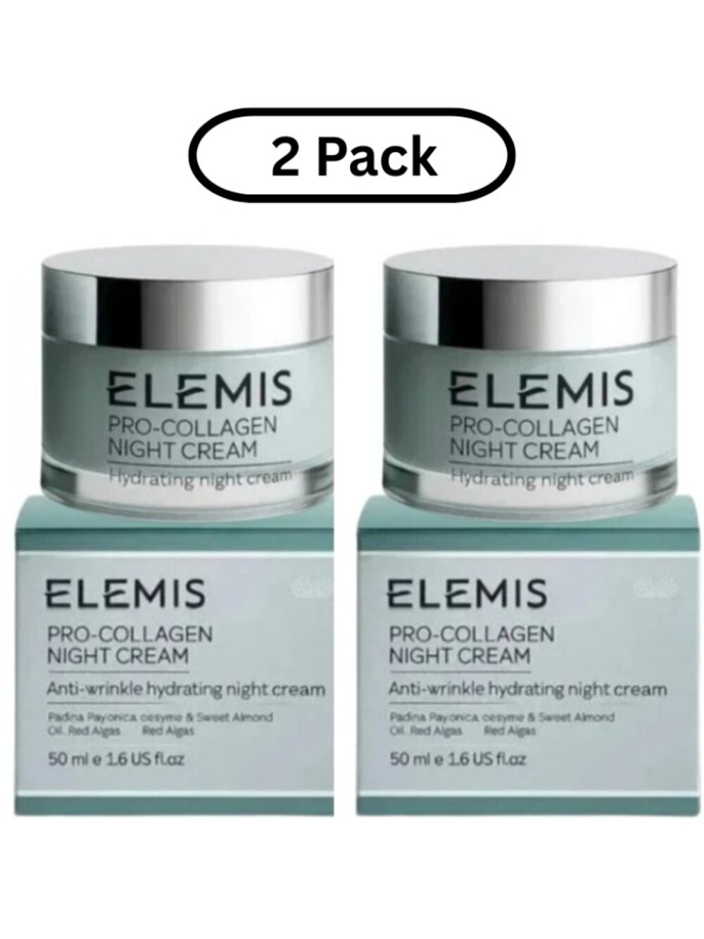 Pack of 2 Elemis Pro Collagen Night Cream Full Size 1.6oz Hydrating Anti Aging